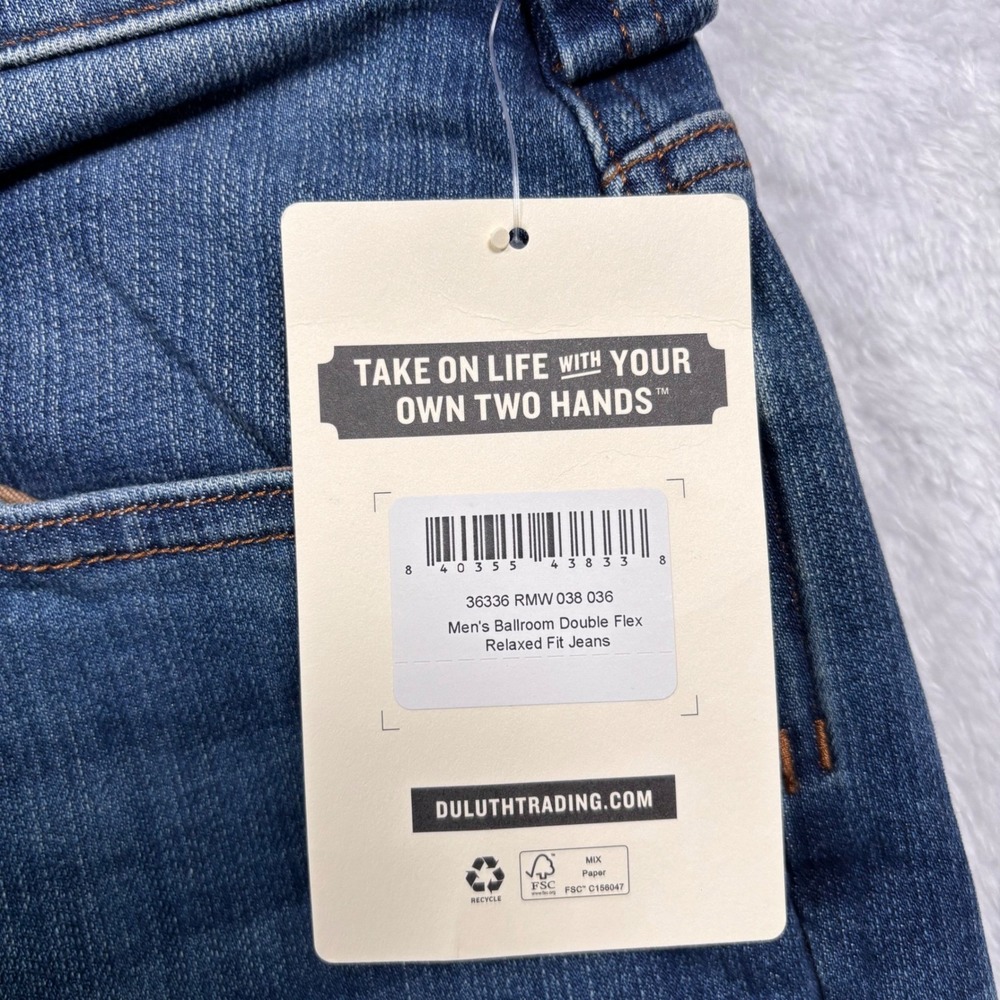 NEW Duluth Trading Co Ballroom Double Flex Jeans Mens 38x36 Blue Relaxed Stretch - Picture 5 of 16
